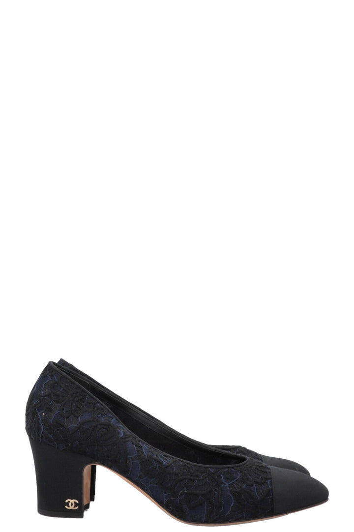 CHANEL Classic Lace Heels Navy Black