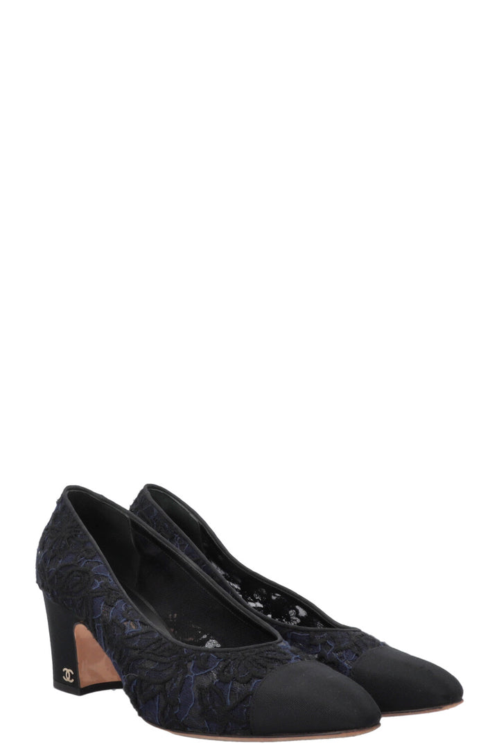 CHANEL Classic Lace Heels Navy Black
