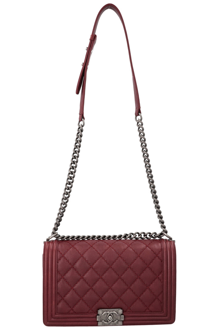 CHANEL Large Boy Bag Leather Bordeaux