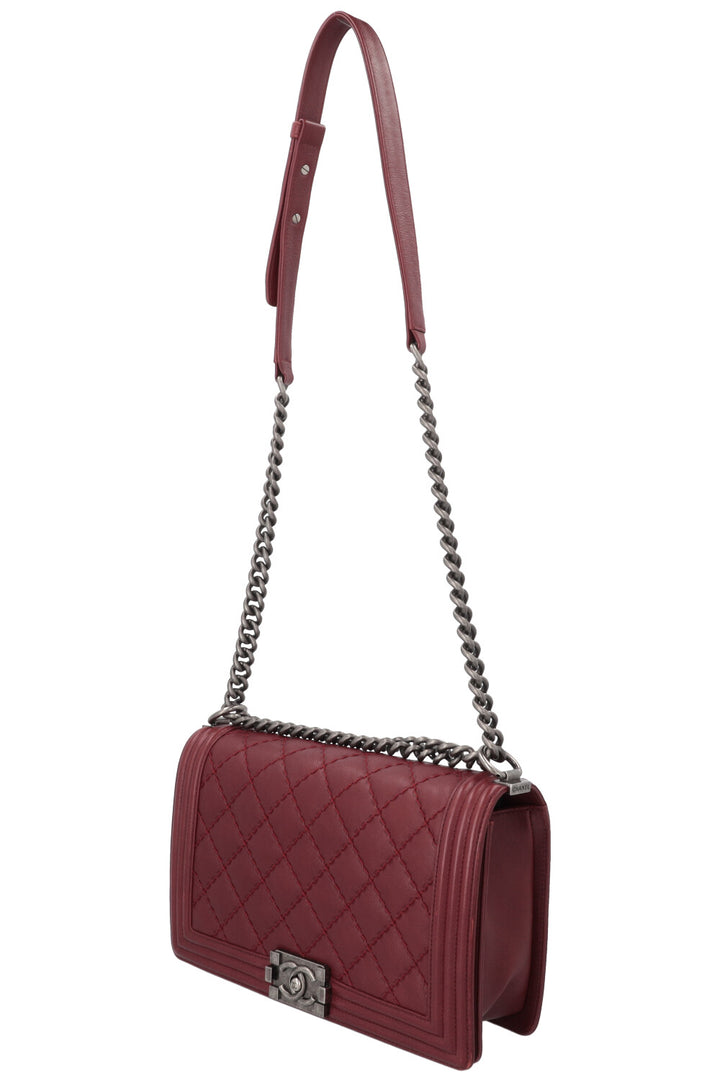 CHANEL Large Boy Bag Leather Bordeaux