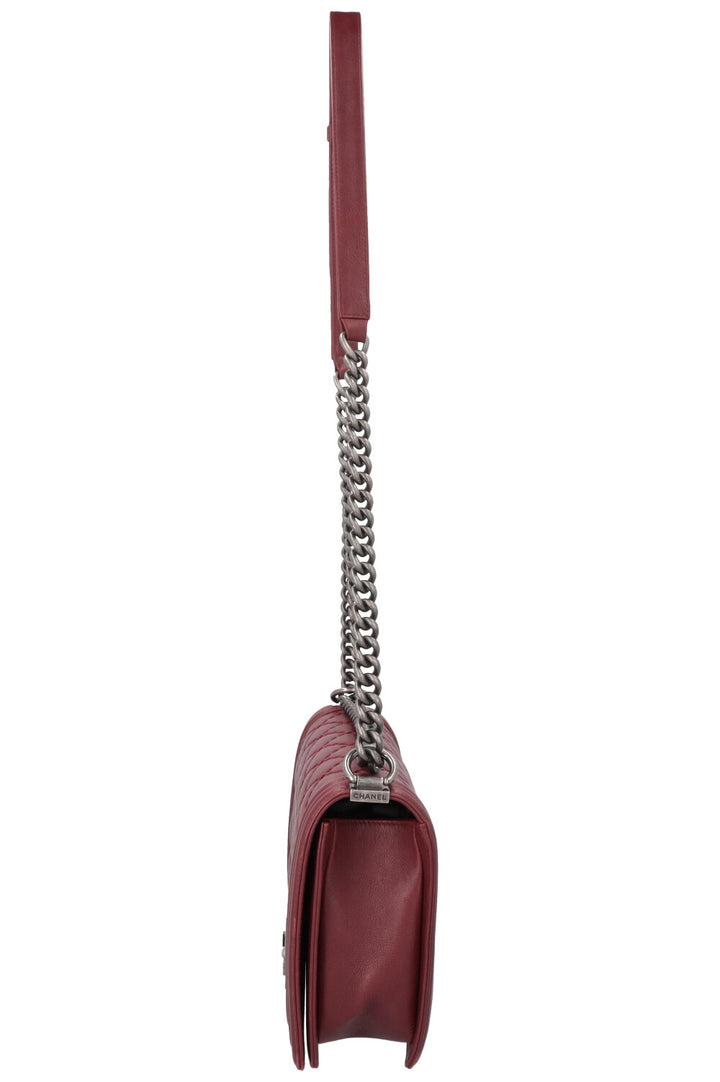 CHANEL Large Boy Bag Leather Bordeaux