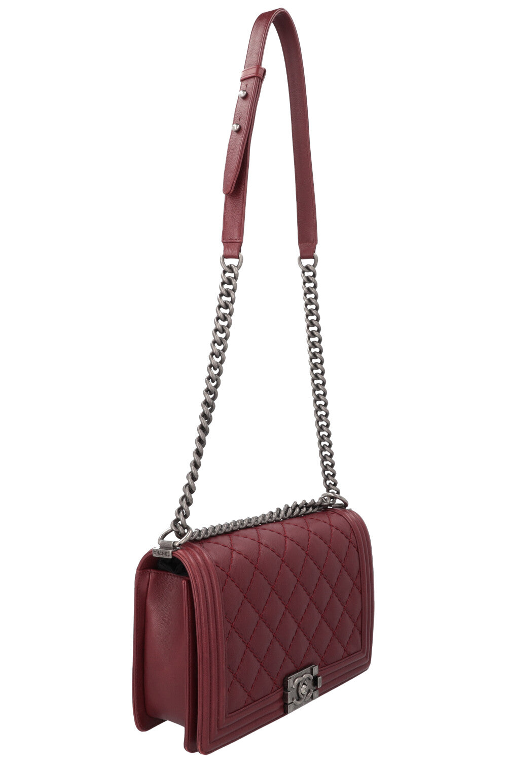 CHANEL Large Boy Bag Leather Bordeaux