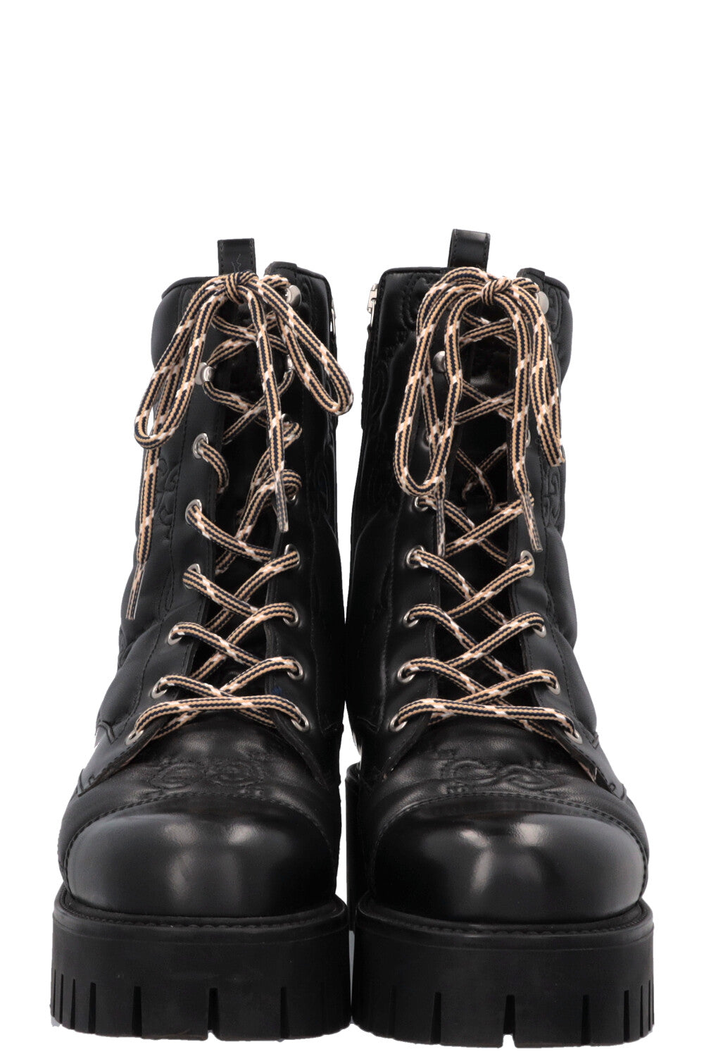 GUCCI GG Combat Boots Leather Black