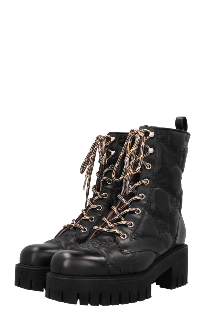 GUCCI GG Combat Boots Leather Black