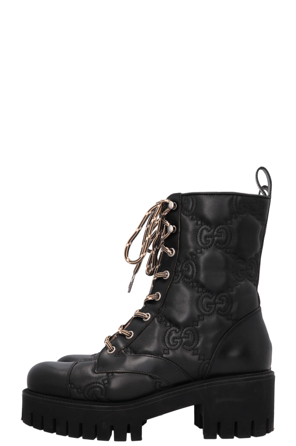 GUCCI GG Combat Boots Leather Black