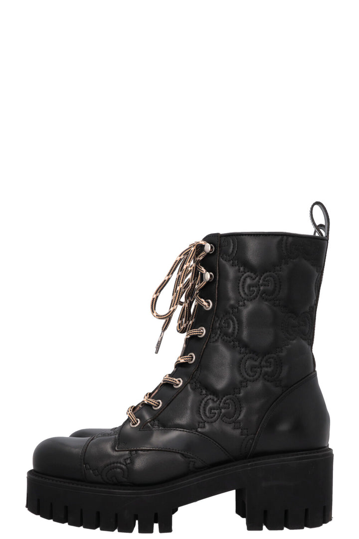 GUCCI GG Combat Boots Leather Black