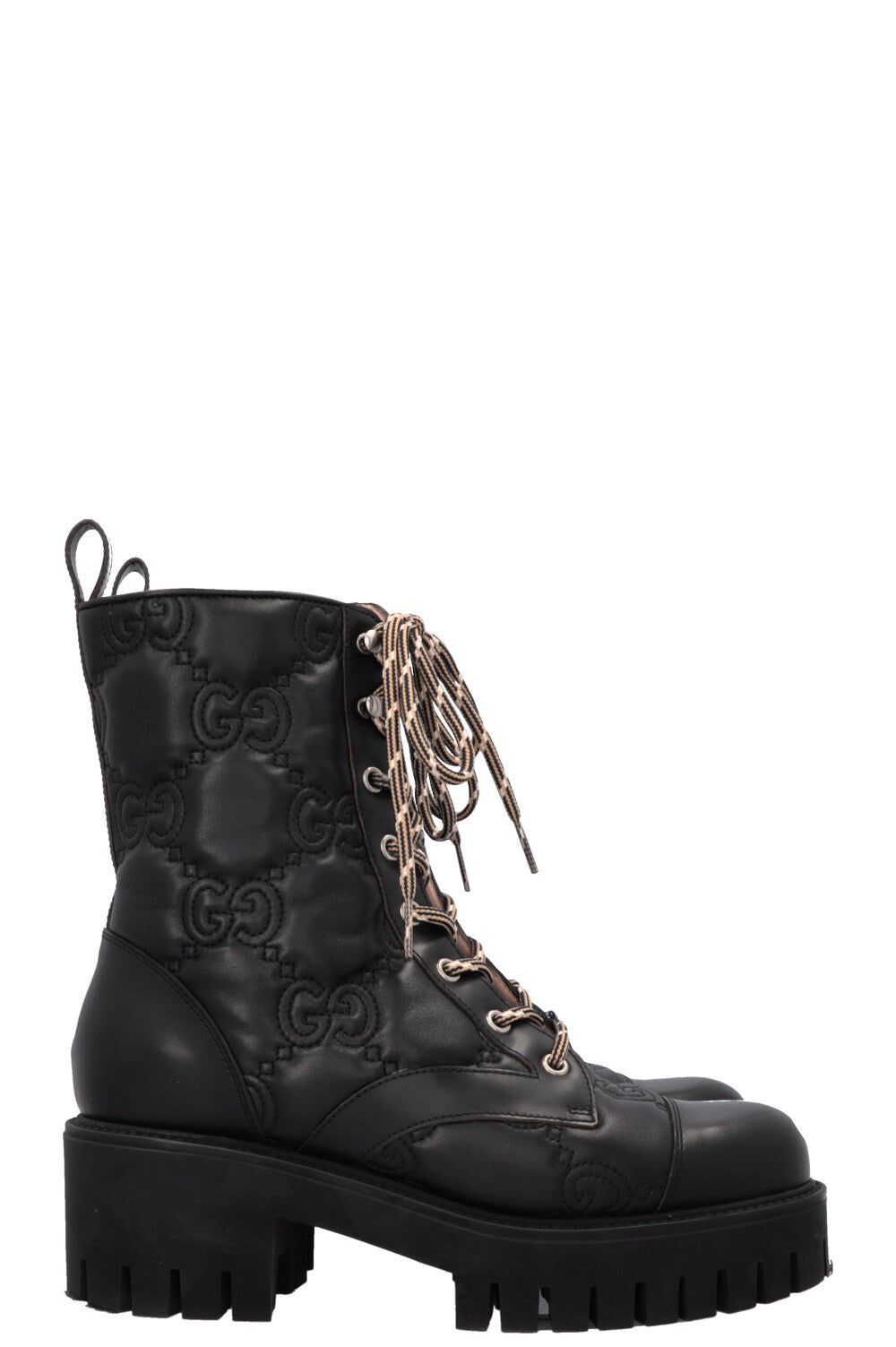 GUCCI GG Combat Boots Leather Black