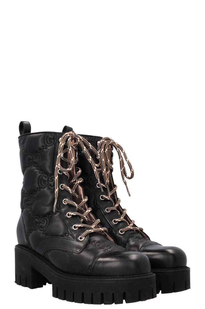 GUCCI GG Combat Boots Leather Black
