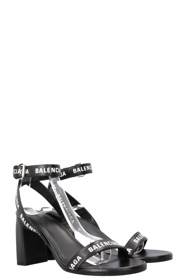 BALENCIAGA Logo Sandals Leather Black