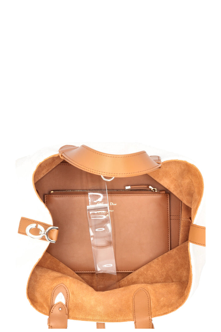 CHRISTIAN DIOR Medium Toujours Bag Macrocannage Canvas White Brown
