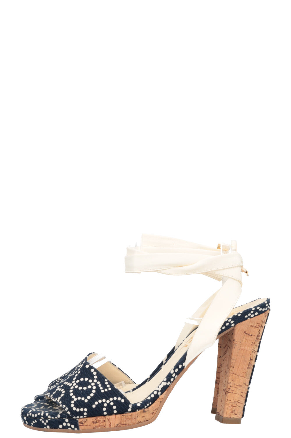 CHANEL Corc Heels Polka Dots Navy