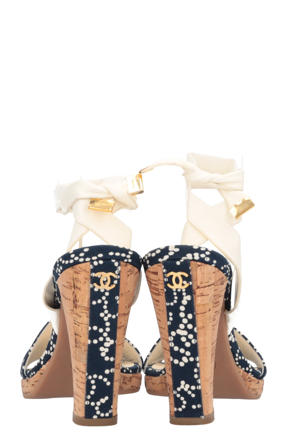 CHANEL Corc Heels Polka Dots Navy