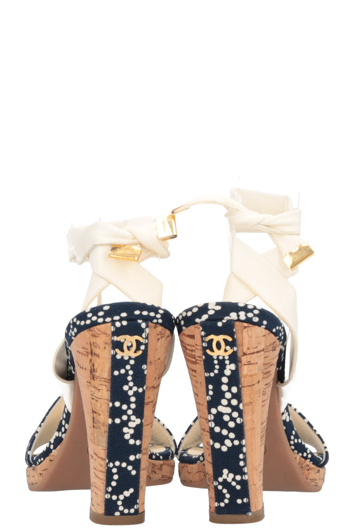 CHANEL Corc Heels Polka Dots Navy