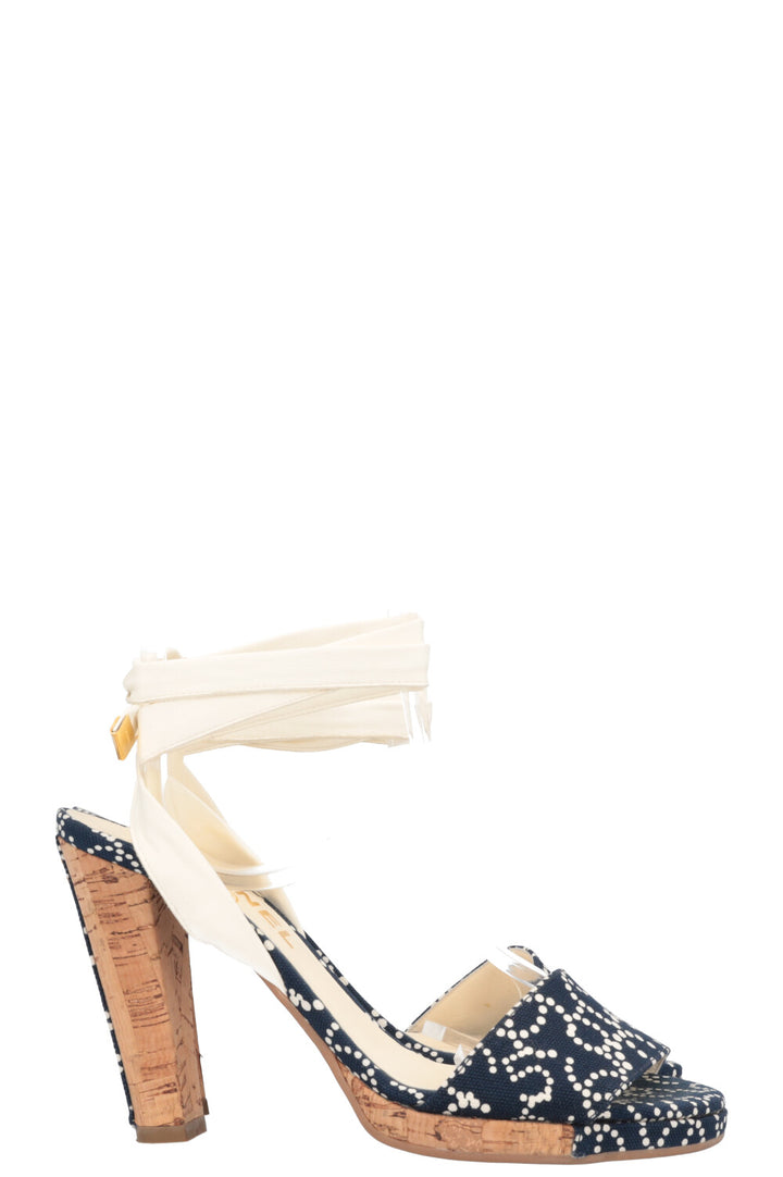 CHANEL Corc Heels Polka Dots Navy