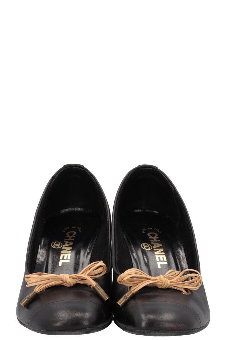 CHANEL Bow Heels Leather Black