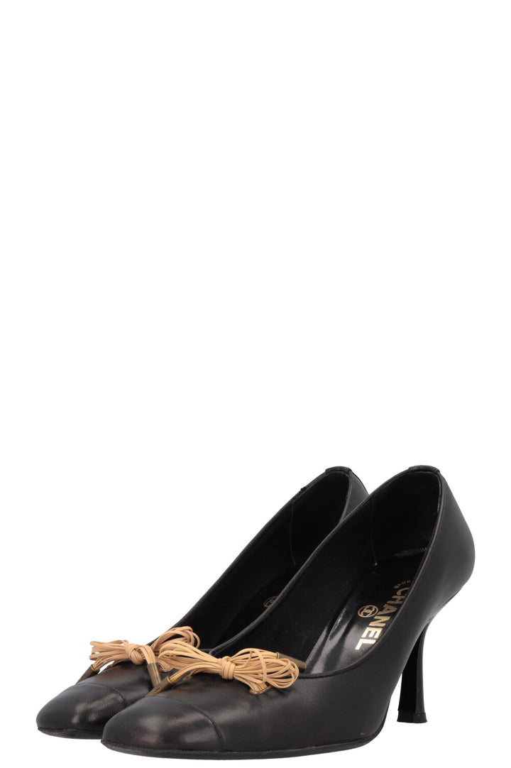 CHANEL Bow Heels Leather Black