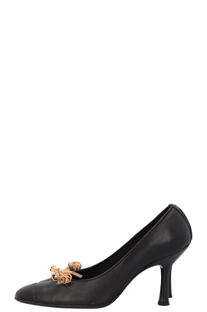 CHANEL Bow Heels Leather Black