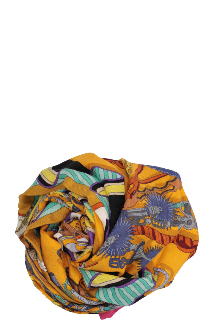 HERMÈS Bouquets Sellier Scarf 140 Cashmere Multicolor