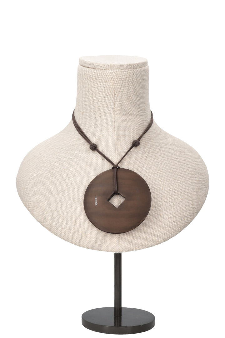 HERMÈS Tsuba Round Necklace Buffalo Horn Brown