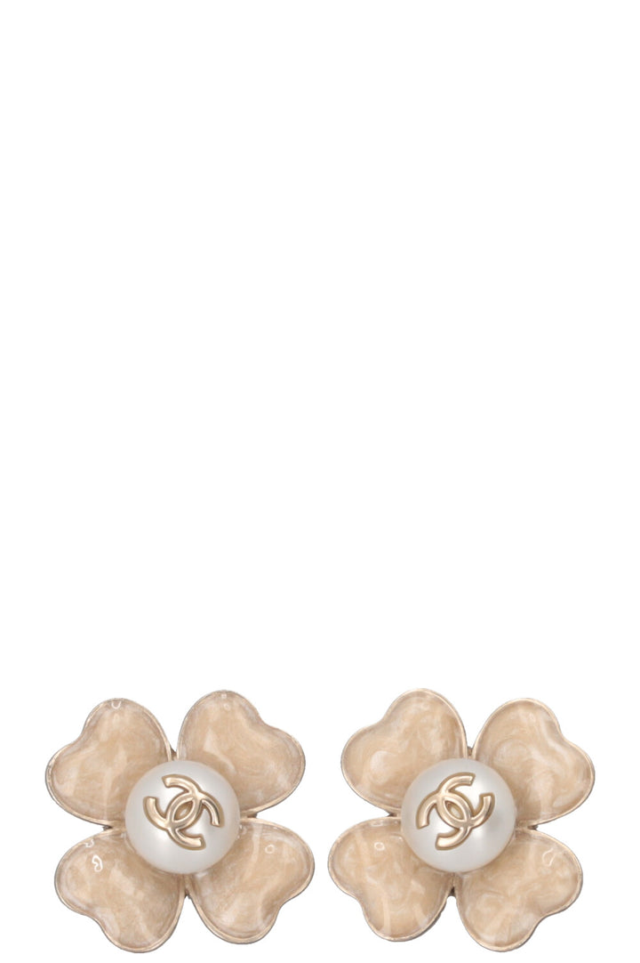 CHANEL 2021 Flower Earrings Pearl Champagne