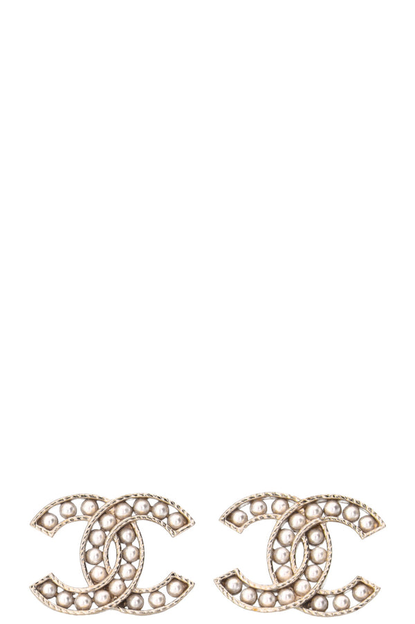 CHANEL 2021 CC Earrings Pearls Champagne
