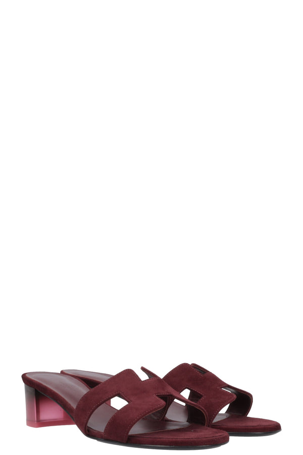 HERMÈS Oasis Heels Suede Bordeaux