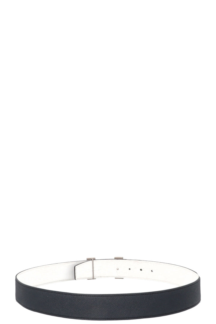 HERMÈS Constance H Belt Epsom Palladium Bleu Blanc