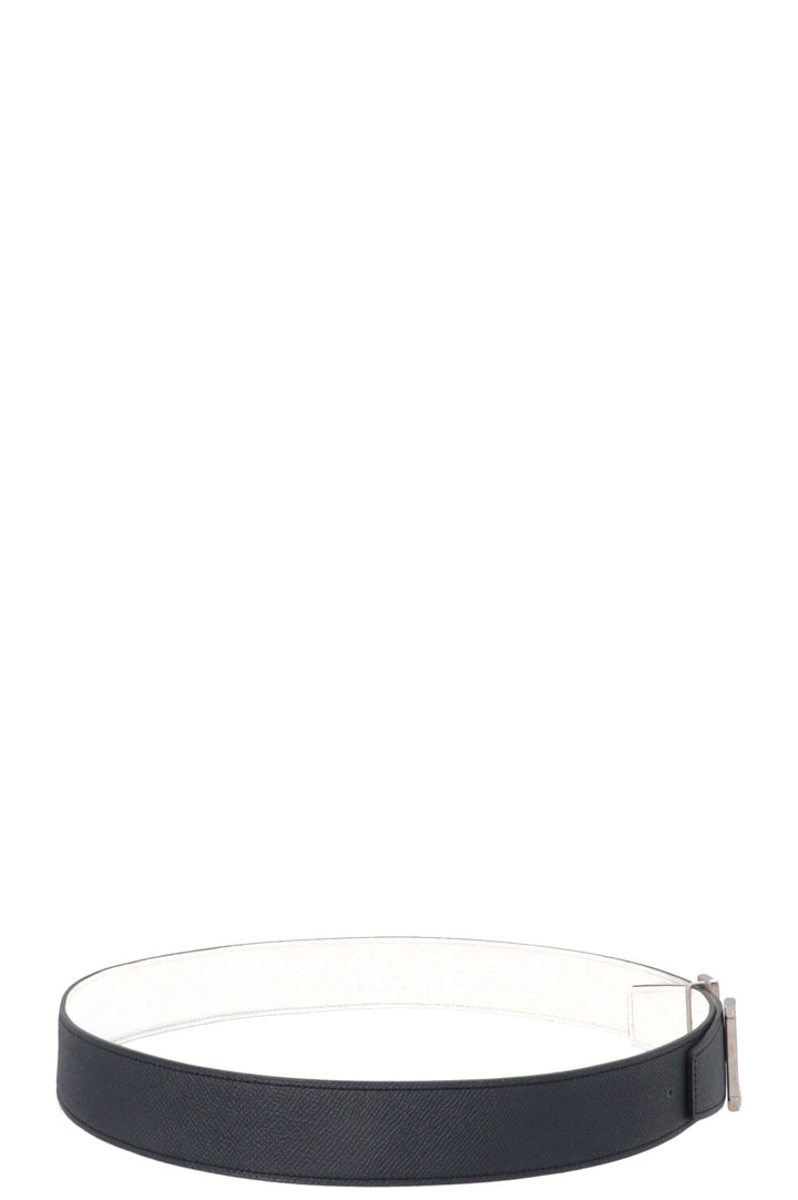 HERMÈS Constance H Belt Epsom Palladium Bleu Blanc