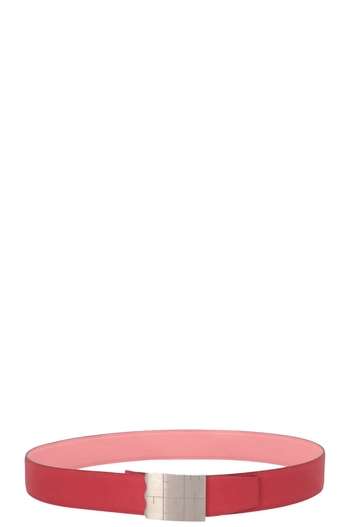 HERMÈS Logo Belt Palladium Epsom Red Pink