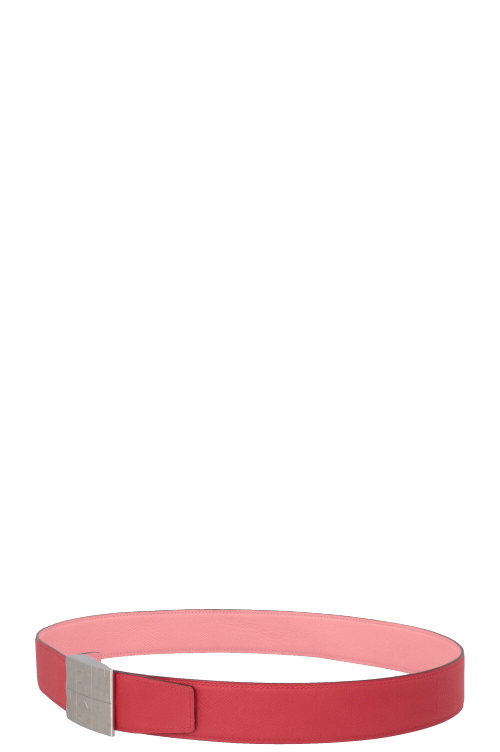 HERMÈS Logo Belt Palladium Epsom Red Pink