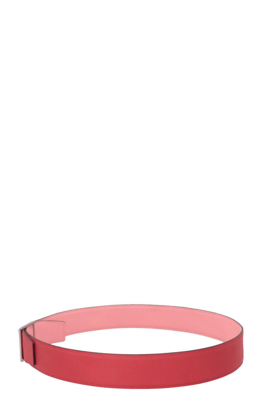 HERMÈS Logo Belt Palladium Epsom Red Pink