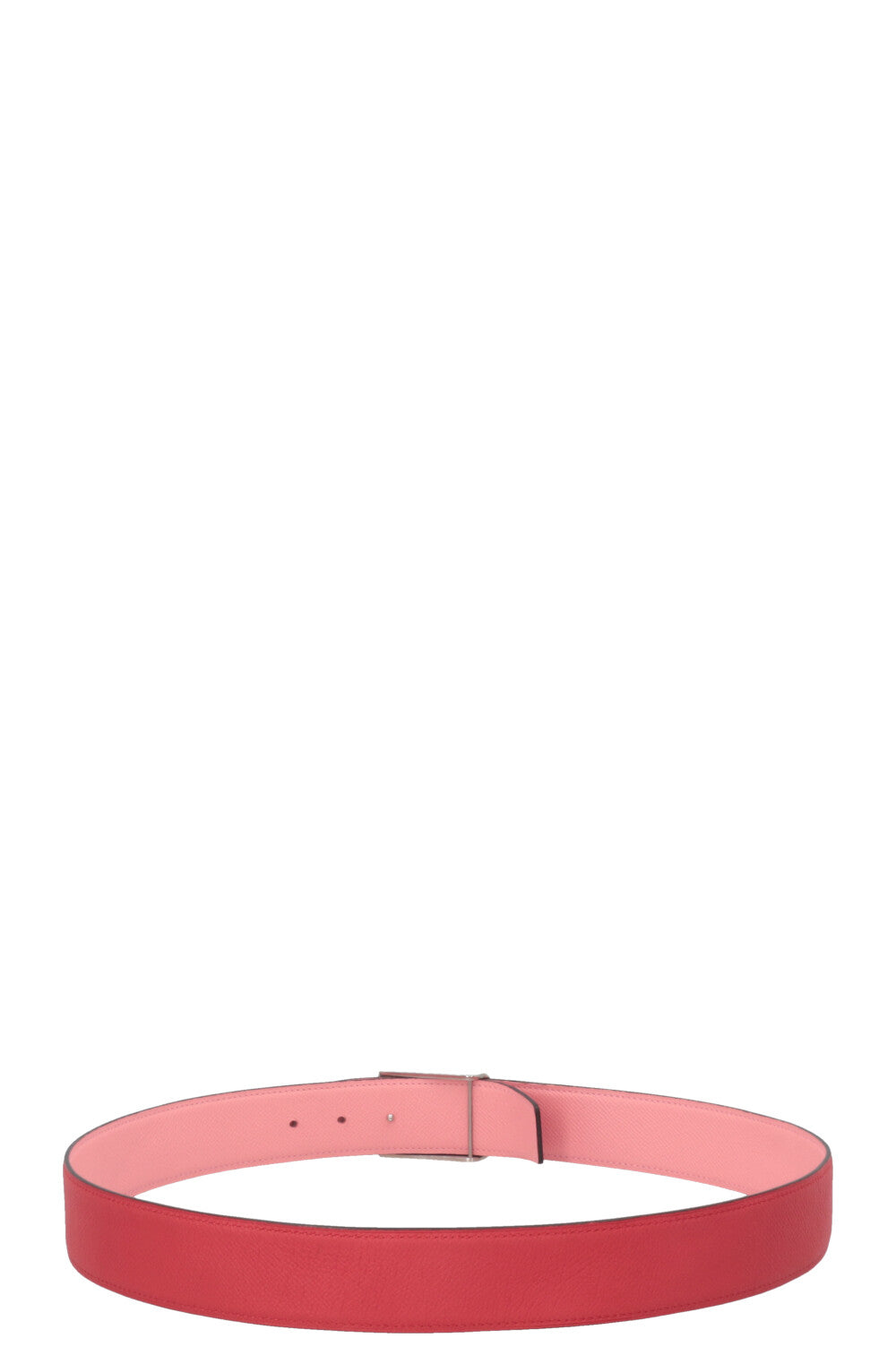 HERMÈS Logo Belt Palladium Epsom Red Pink