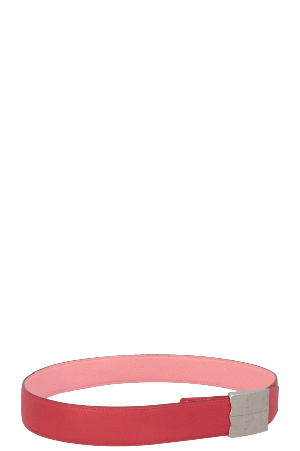 HERMÈS Logo Belt Palladium Epsom Red Pink