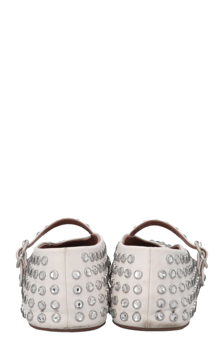 ALAIA Vienne Mary Jane Studded Ballet Flats White