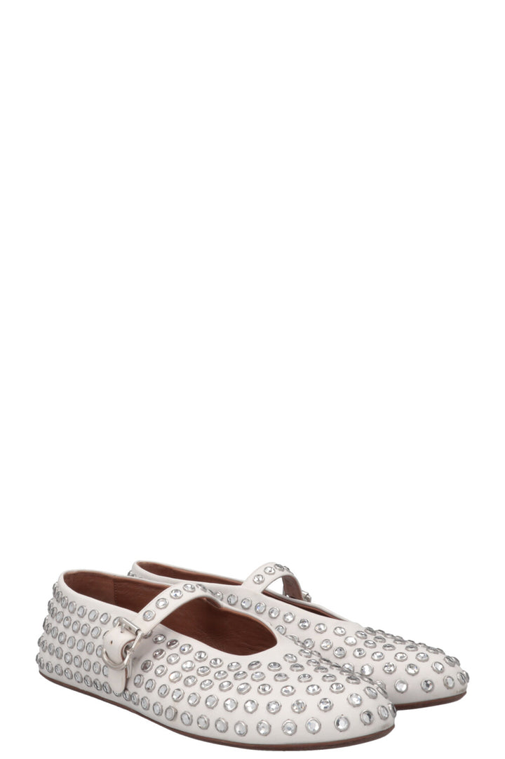 ALAIA Vienne Mary Jane Studded Ballet Flats White