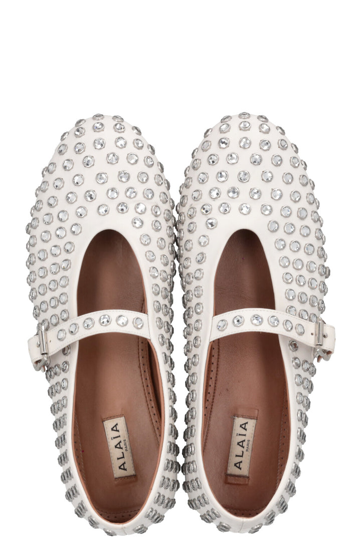 ALAIA Vienne Mary Jane Studded Ballet Flats White