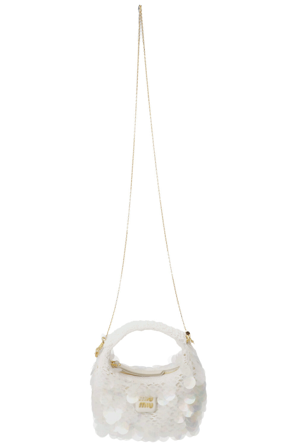 MIU MIU Sequin Mini Wander Crochet Hand Bag White