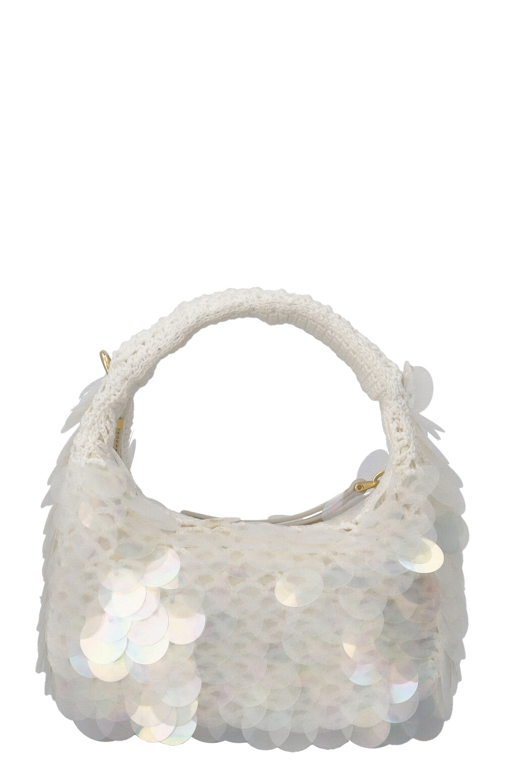 MIU MIU Sequin Mini Wander Crochet Hand Bag White