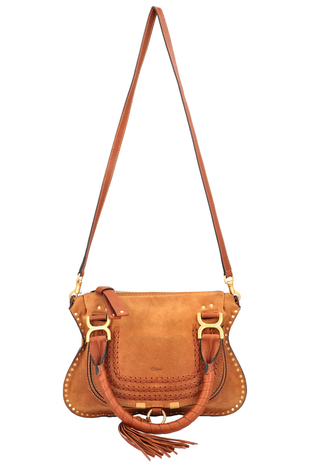 CHLOÉ Small Double Carry Marcie Bag Suede Cognac