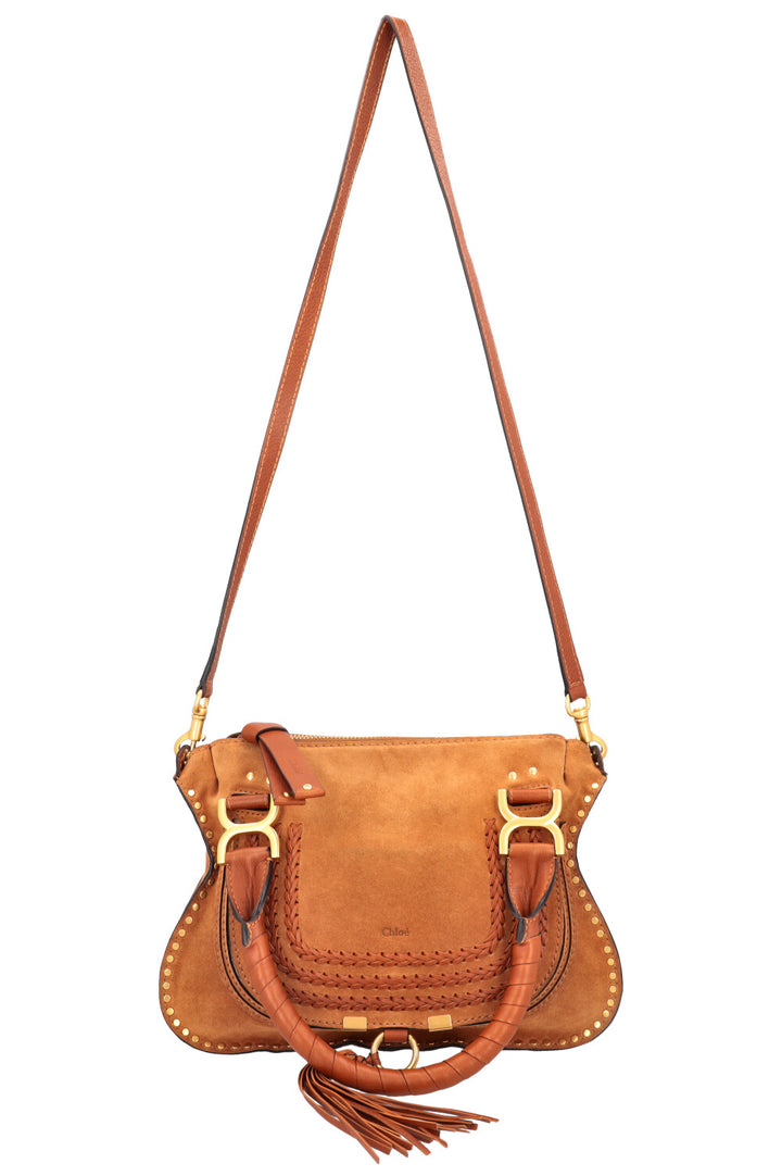 CHLOÉ Small Double Carry Marcie Bag Suede Cognac