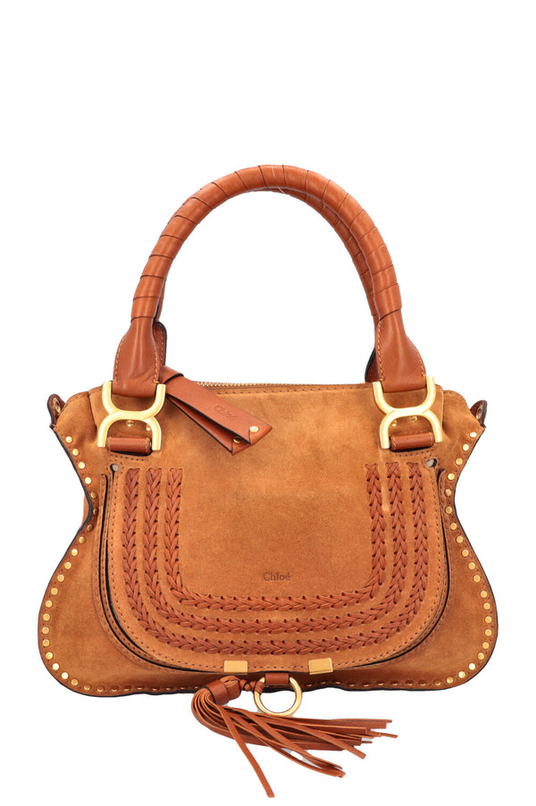 CHLOÉ Small Double Carry Marcie Bag Suede Cognac