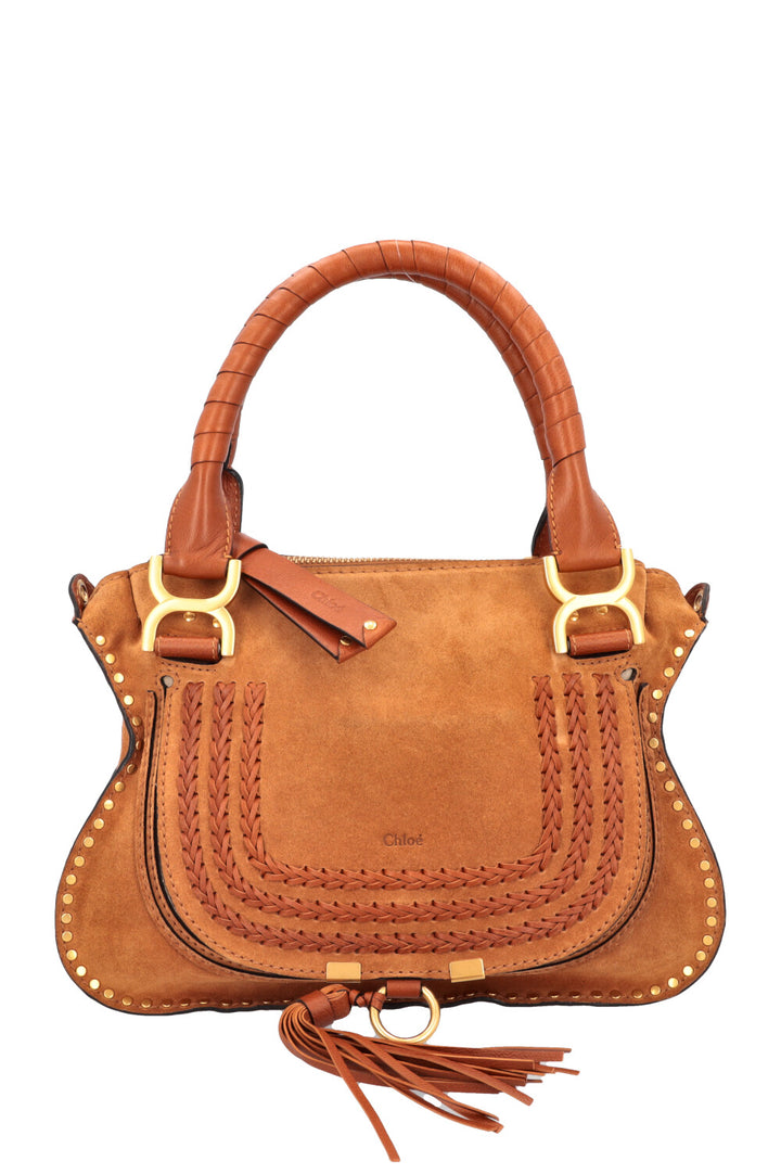 CHLOÉ Small Double Carry Marcie Bag Suede Cognac