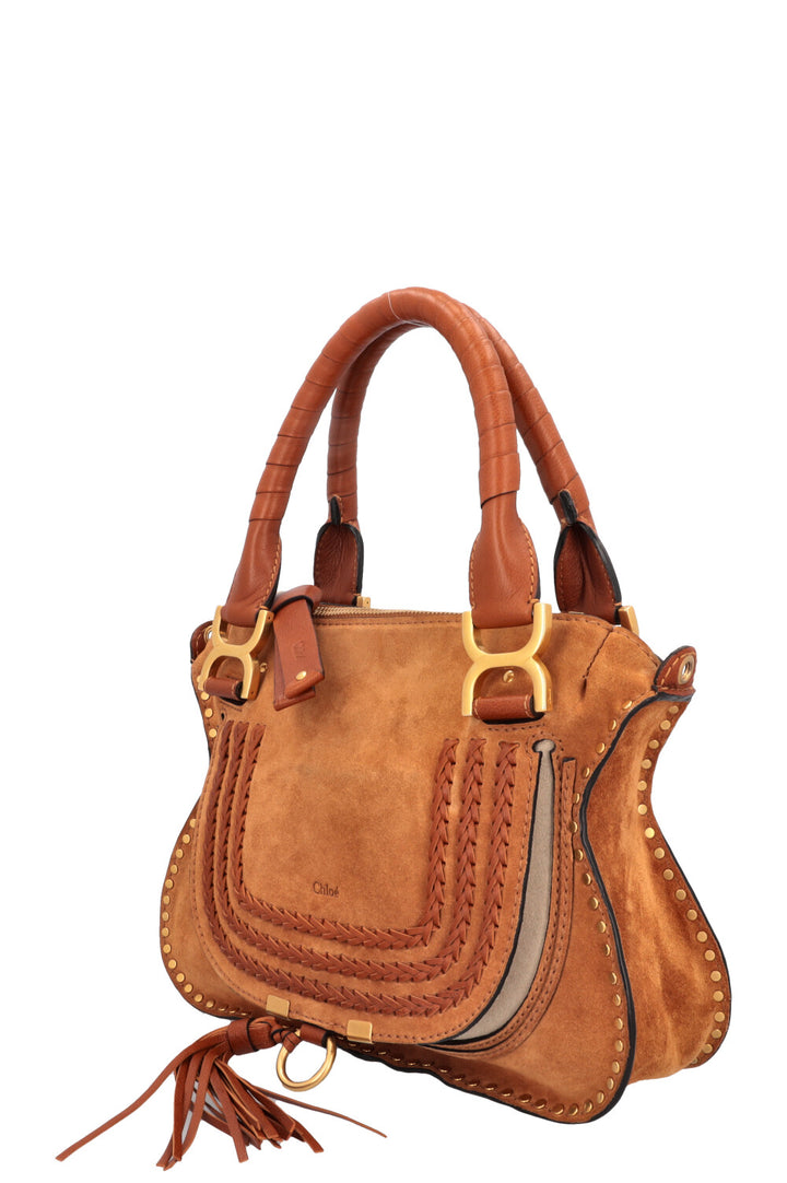 CHLOÉ Small Double Carry Marcie Bag Suede Cognac