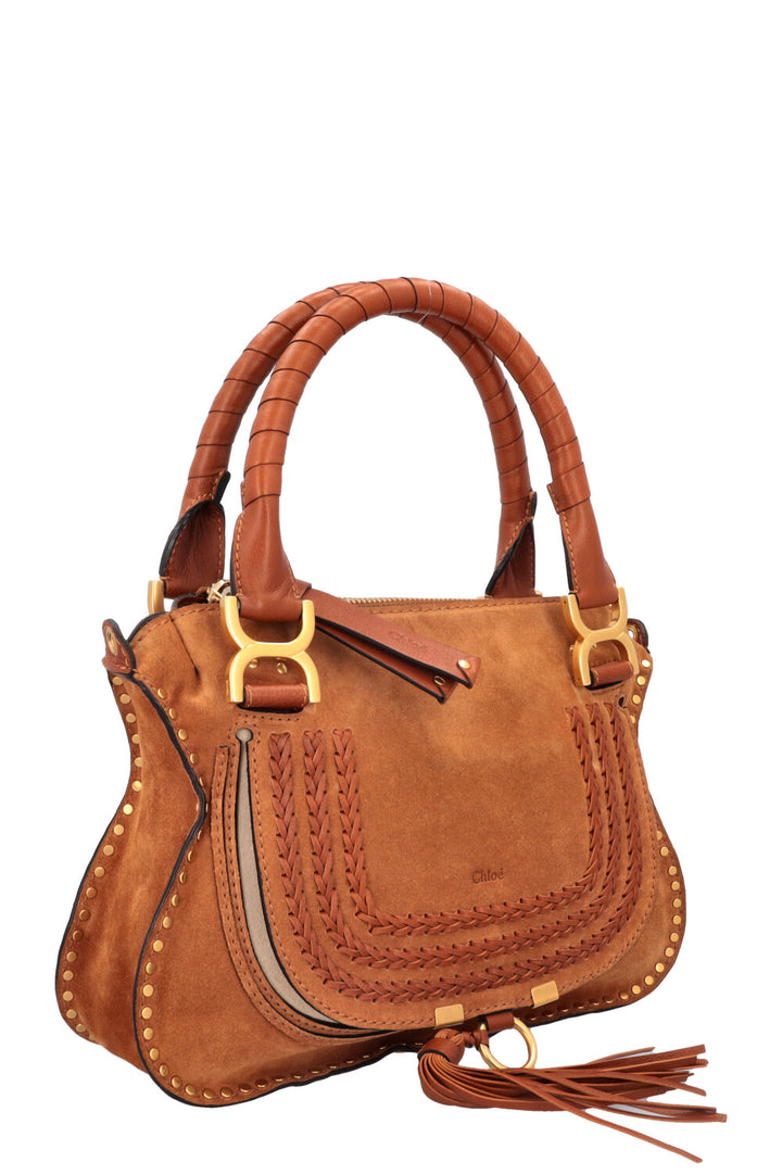 CHLOÉ Small Double Carry Marcie Bag Suede Cognac