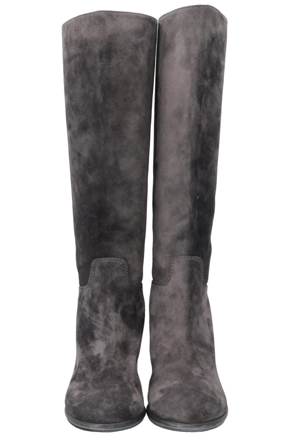 CHANEL CC Knee High Boots Grey Suede