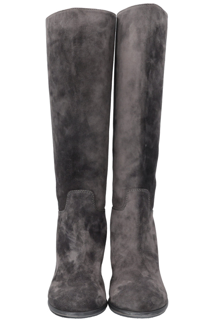 CHANEL CC Knee High Boots Grey Suede