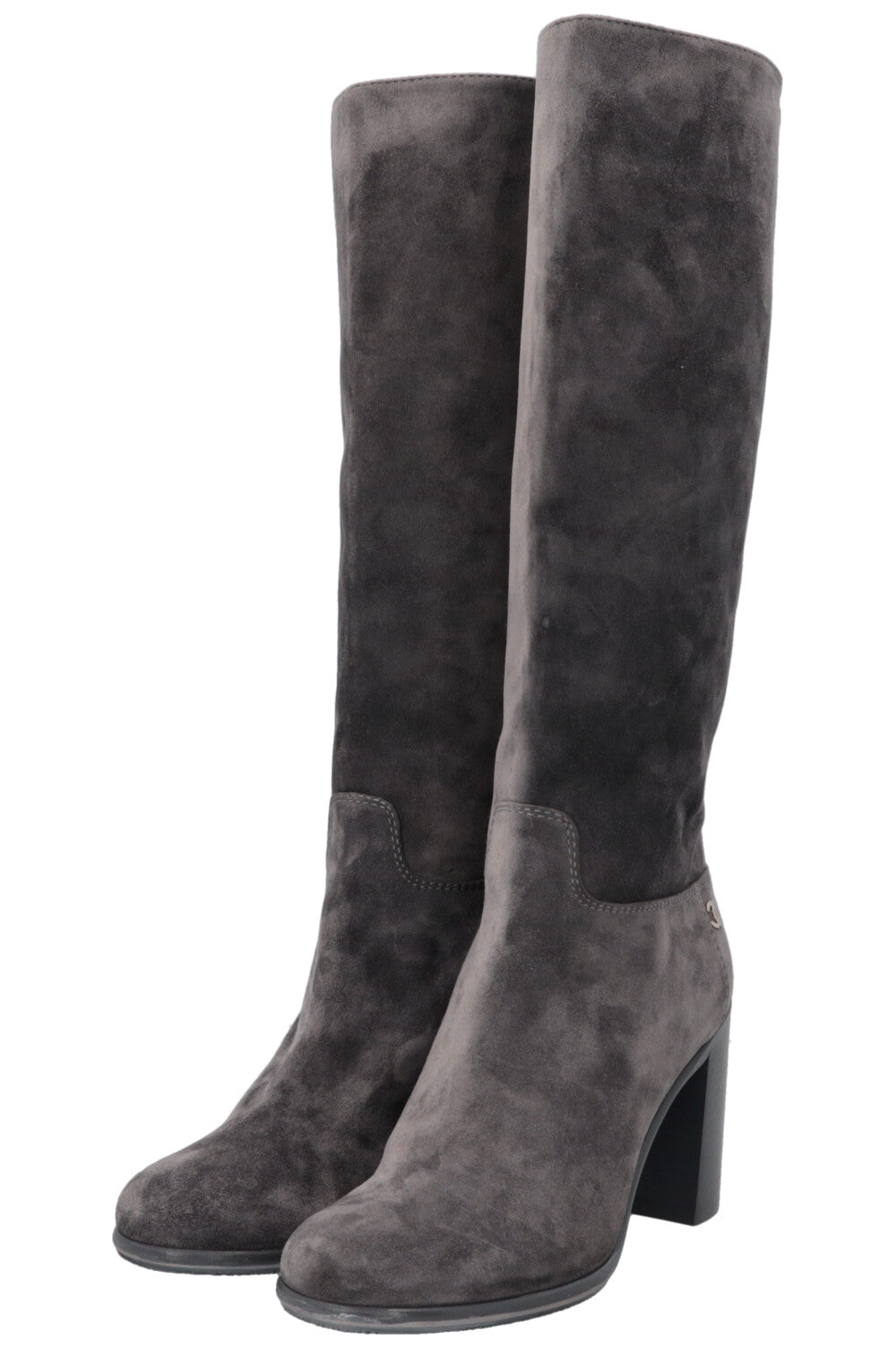 CHANEL CC Knee High Boots Grey Suede