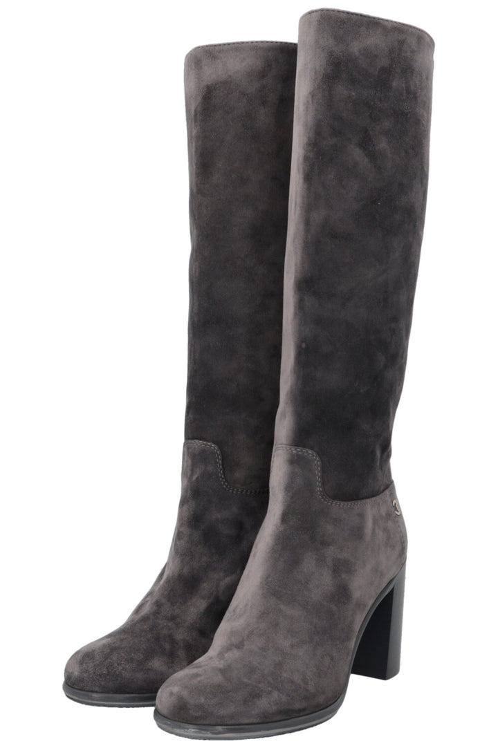 CHANEL CC Knee High Boots Grey Suede