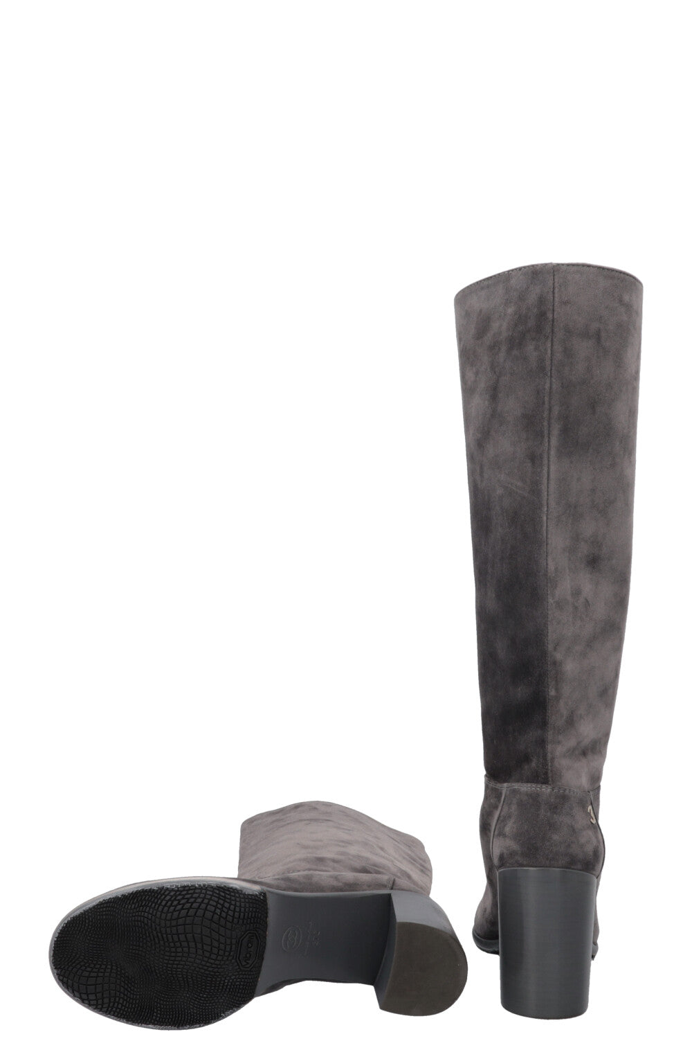 CHANEL CC Knee High Boots Grey Suede