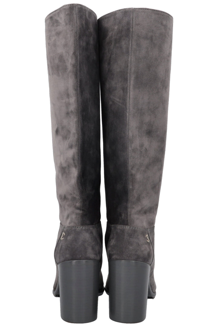 CHANEL CC Knee High Boots Grey Suede